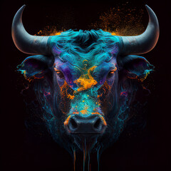 Bull on black background