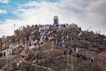 Pilgrims Climbing Mount Arafat In Mecca