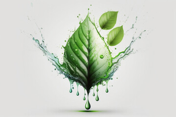 Green leaf and water logo. Generative Ai. 