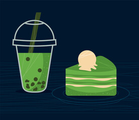 Canvas Print - matcha drink and cake