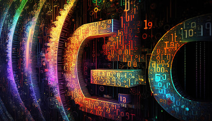 Coding, colourful code for IT, digital technology, data communication, computer code, internet network concept. Generative AI.