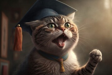 Wall Mural - cat swearing wearing graduation caps and gowns, with a proud look illustration generative ai