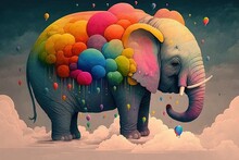 Multi Colored Elephant Floating On Clouds Illustration Generative Ai Illustration Generative Ai
