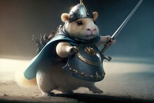 Hamster Dressed As A Knight, Wielding A Tiny Sword Illustration Generative Ai