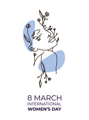 Poster - 8 march internetional women's day.Modern abstract line minimalistic women faces art. Shapes for wall decoration, postcard, brochure cover design. Woman faces. One line art. Vector illustrations design