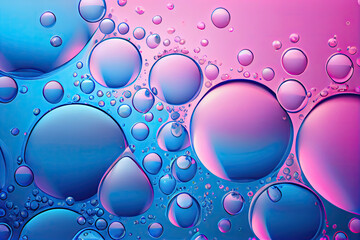 Poster - Large blue pink wavy water drop background with air bubbles, twisted glass shapes 