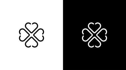 Wall Mural - lucky clover leaf logo vector love symbol black and white icon style Design template