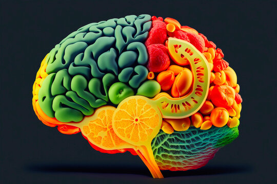 human brain made of fruits and vegetables. generative ai