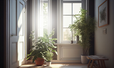 Plants indoor decoration with spring sun light