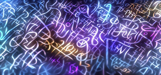 Canvas Print - Glowing calligraphy background of letters of the alphabet.