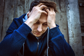 Canvas Print - Sad Young Man outdoor