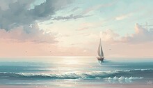 A Calming Seascape With Gentle Waves And A Pastel Color Palette