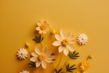 Fototapeta Mapy - Top view of colorful paper cut flowers on background with copy space