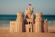 Amazing impossible sandcastle on the beach with a red flag, Generated by AI