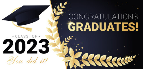 congratulations graduates class of 2023. design template for graduation ceremony. grad concept templ