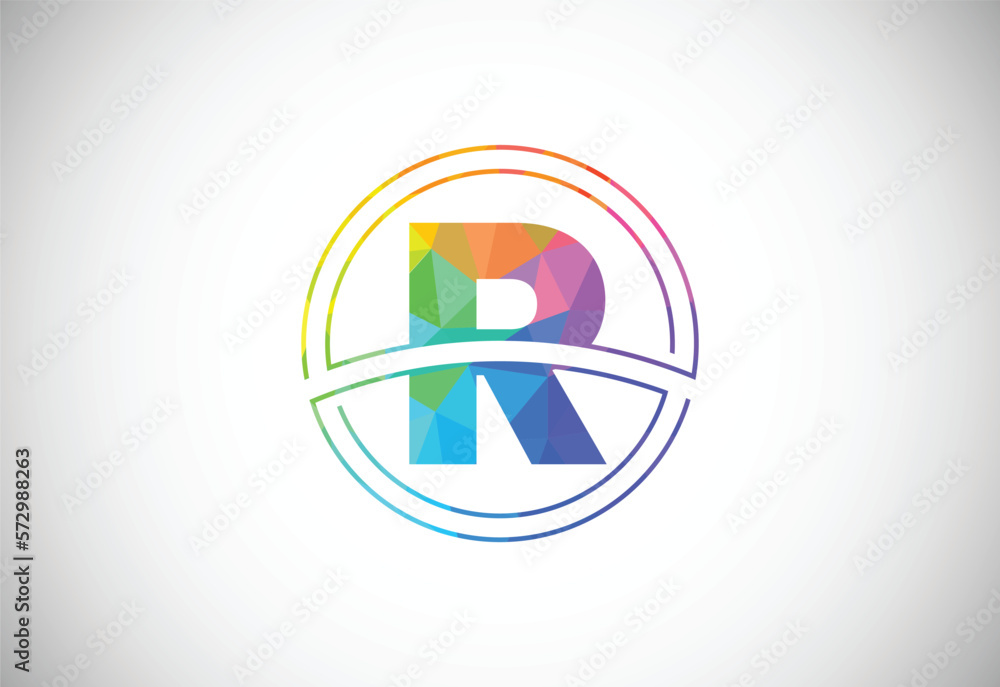 Low poly style letter R with a circle frame. Graphic alphabet symbol ...