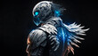 © Yuriy Maslov - humanoid eagle head, white space suit,blue light,future scenario