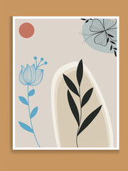 Wall Mural - abstract art nature background vector. modern shape line art wallpaper. boho foliage botanical tropi