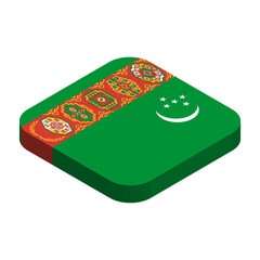 Turkmenistan flag - 3D isometric square flag with rounded corners.