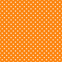Seamless Pattern In Retro Style. Abstract Vintage Pattern With Small White Polka Dots On Orange Background For Textile, Wrapping Paper, Banners, Print, Packaging And Other Design. Vector Illustration