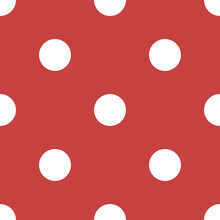 Seamless Polka Dot Pattern In Retro Style. Abstract Vintage Pattern With Large White Polka Dots On Red Background For Textile, Wrapping Paper, Banners, Print And Other Design. Vector Illustration
