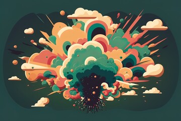 Wall Mural - Illustration of a rainbow cloud exploding on a dark green backdrop Generative AI
