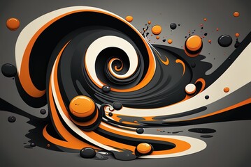 Wall Mural - Splatters of black and orange paint across a gray backdrop. Generative AI