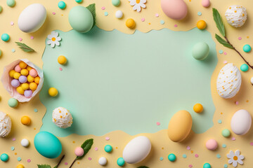 Wall Mural - Light Easter background in pastel colors. Template for Design. Mock Up. AI generated. Copy space. AI generated.