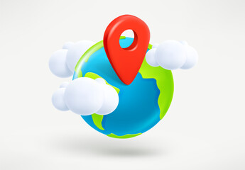 Aufkleber - The Earth with red pin of GPS location. 3d vector illustration

