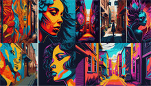 Vibrant Street Art Murals In A City Alleyway