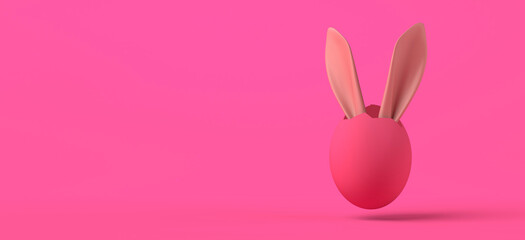 Easter bunny ears coming out of an easter egg. 3D illustration. Copy space.