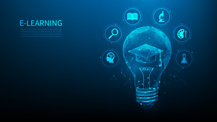 e-learning education with icon digital technology. light bulb online education. learning student and