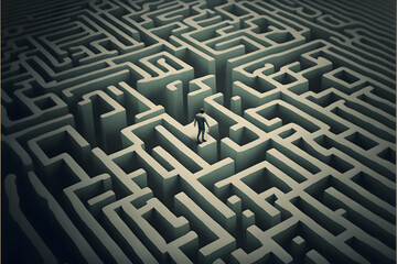 Wall Mural - man lost in maze top view created with generative ai technology