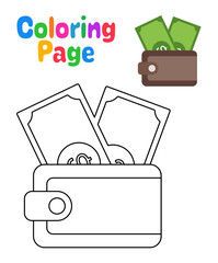 Wall Mural - Coloring page with Cash Wallet for kids