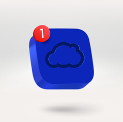 Fototapete - Cloud icon with informer. Mobile application icon. 3d vector icon isolated on white background