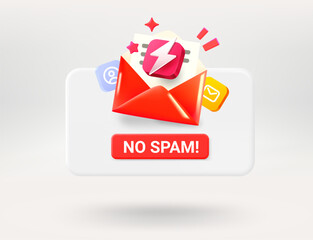 Fototapete - Pop up window with red button NO SPAM. No spam concept. 3d vector illustration