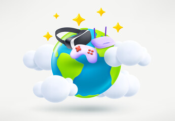 Poster - The Earth and plastic cards. Global payment concept. 3d vector illustration