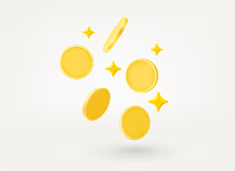 Poster - Falling gold coins isolated on white background. 3d vector illustration