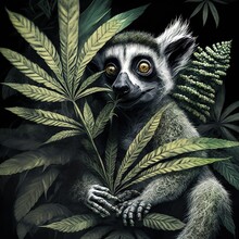 Illustration Of Cannabis King Lemur Smoking Marijuana. Generative AI
