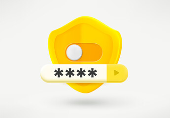 Aufkleber - Golden shield with on off selector. Authorization concept. 3d vector illustration
