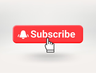 Poster - Subscribe red button with the notification bell. 3d vector objects isolated on transparent background