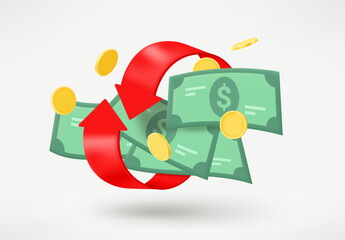 Poster - Cashback concept with arrows and money. 3d vector illustration
