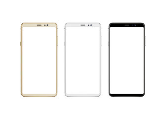 Poster - Mobile phone with round edges in three colors, transparent screen and background for mockup, app and design presentation
