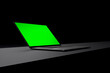3d render illustration of apple macbook pro mockup ui app website display interface mobile stone wooden stage wood background isolated premium minimalist green screen design