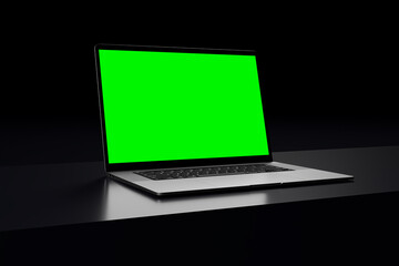 3d render illustration of apple macbook pro mockup ui app website display interface mobile stone wooden stage wood background isolated premium minimalist green screen design
