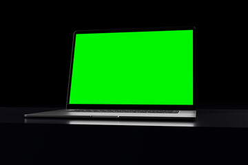 3d render illustration of apple macbook pro mockup ui app website display interface mobile stone wooden stage wood background isolated premium minimalist green screen design