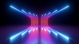 Fototapeta  - 3d rendering, rounded pink blue neon lines, glowing in the dark. Abstract minimalist geometric background. Ultraviolet spectrum. Cyber space. Futuristic wallpaper