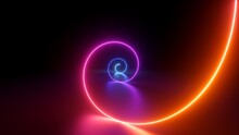 3d Render, Abstract Geometric Neon Background, Glowing Spiral Line, Simple Helix. Minimalist Wallpaper