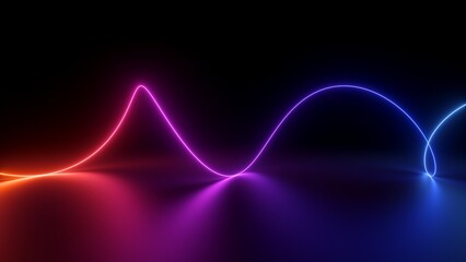 Wall Mural - 3d rendering, abstract background of colorful neon wavy line glowing in the dark. Modern simple wallpaper