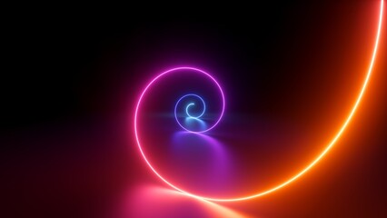 Wall Mural - 3d render, abstract geometric neon background, glowing spiral line, simple helix. Minimalist wallpaper